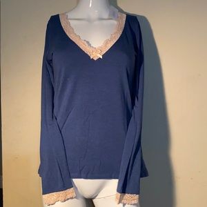 NWT eberjey T536L denim tea long sleeve v neck tee